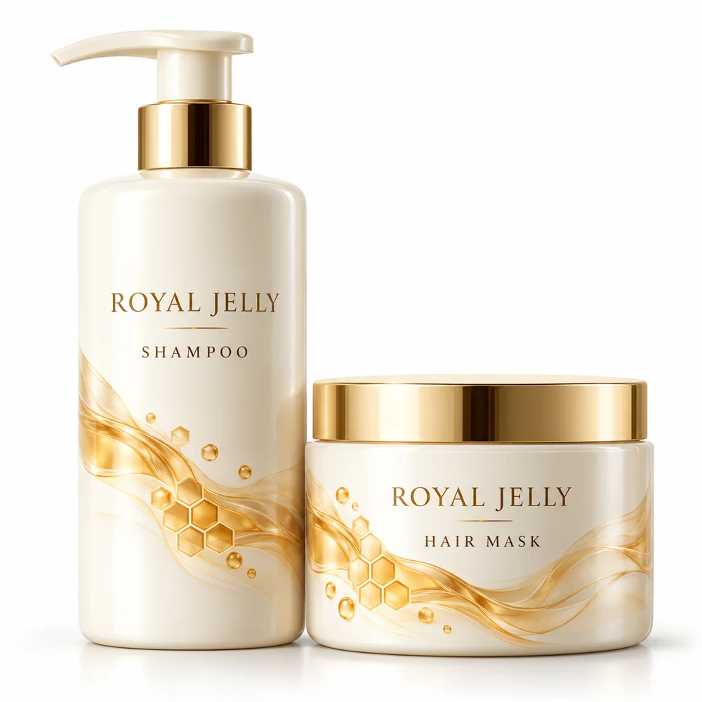 Royal Jelly Shampoo & Hair Mask — AI packaging concept