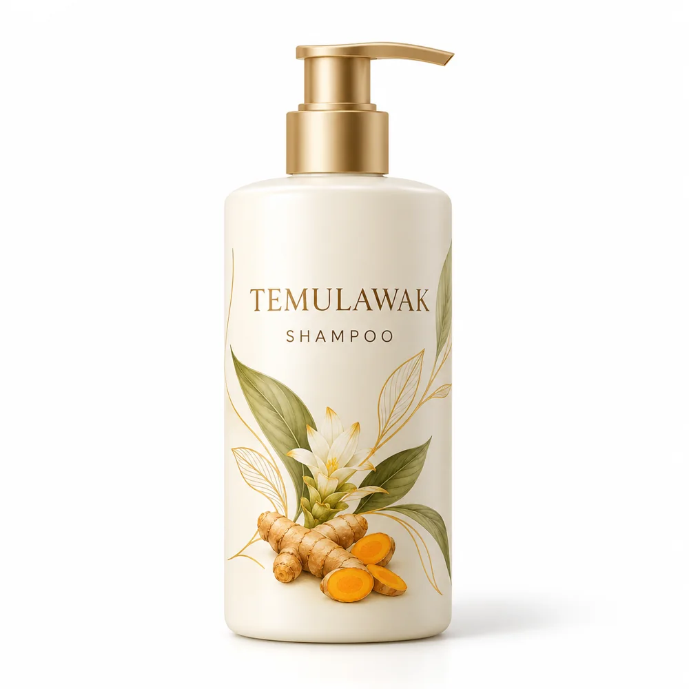 Temulawak Turmeric Shampoo — AI packaging concept